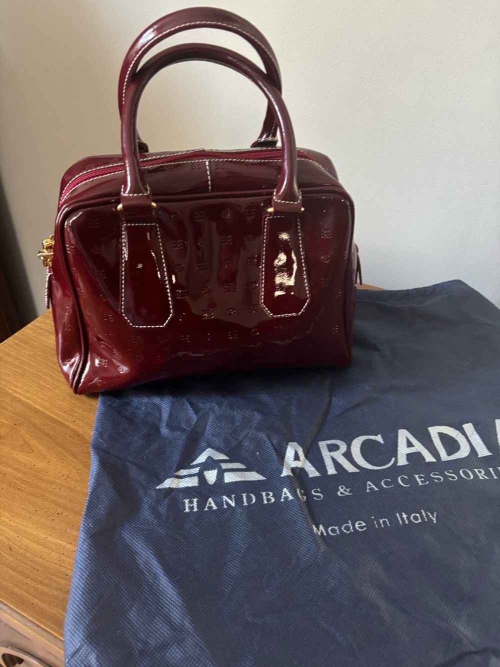 Arcadia Patent Leather Satchel in Deep Wine